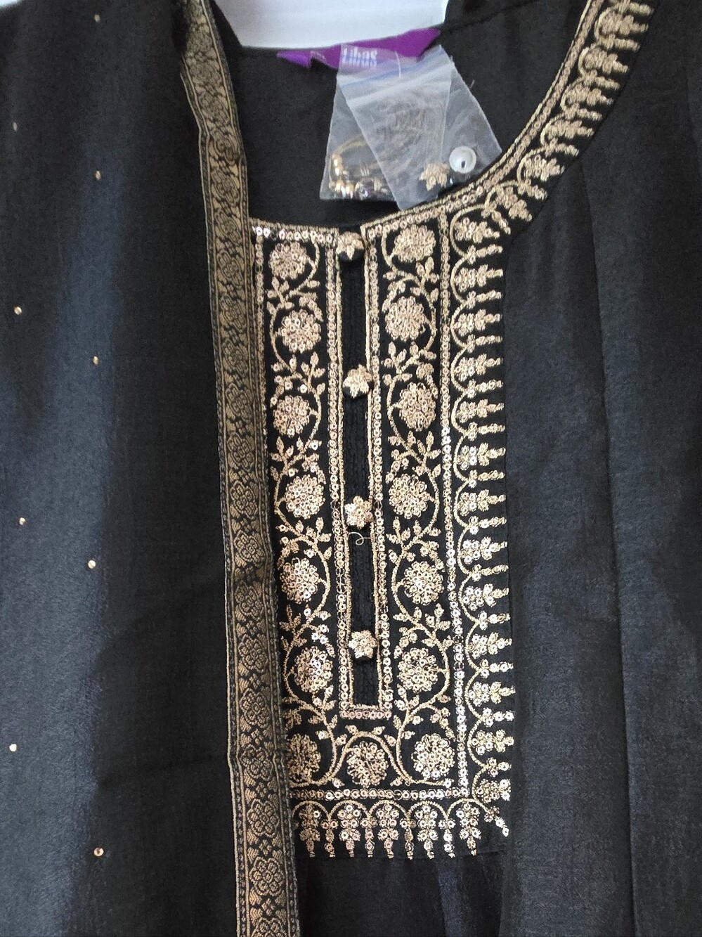 Libas Black Gold Embroidered Anarkali Kurta Set Dupatta Indian Size Xxl - Picture 9 of 9
